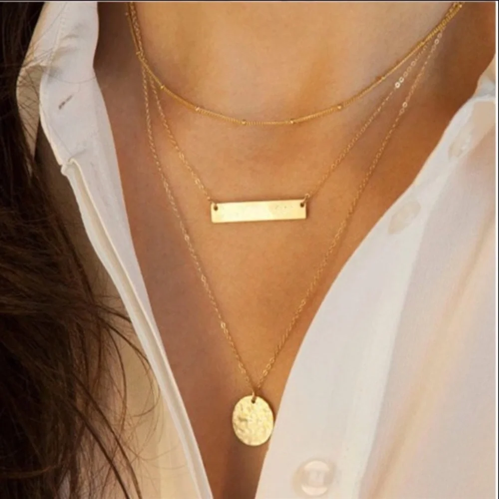 Bohemian 3-Tier Layered Indie Gold Necklace - Picture 3 of 3